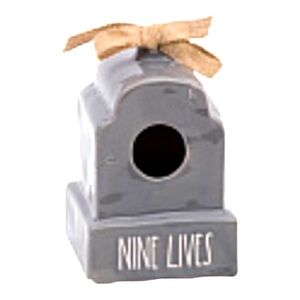RAE DUNN Retired Halloween 9 Nine Lives Tombstone Birdhouse Ceramic Grey NIB